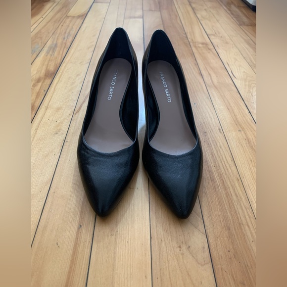 Black Real Leather Heels Franco Sarto Size 9 - Picture 1 of 4